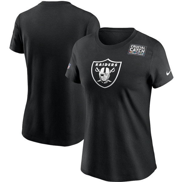 Women's Las Vegas Raiders Black NFL 2020 Sideline Crucial Catch Performance T-Shirt(Run Small)